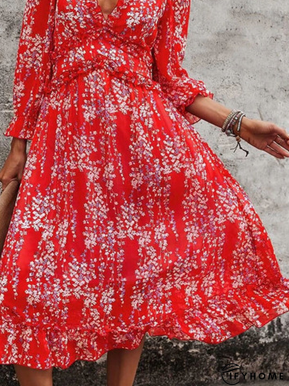 Floral Printed V Neck Vacation Dress | IFYHOME
