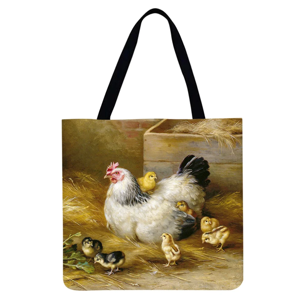 Linen Tote Bag - Chickens