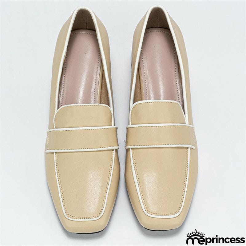 Classy Casual Square Toe Thick Heels Women's Beige Pumps