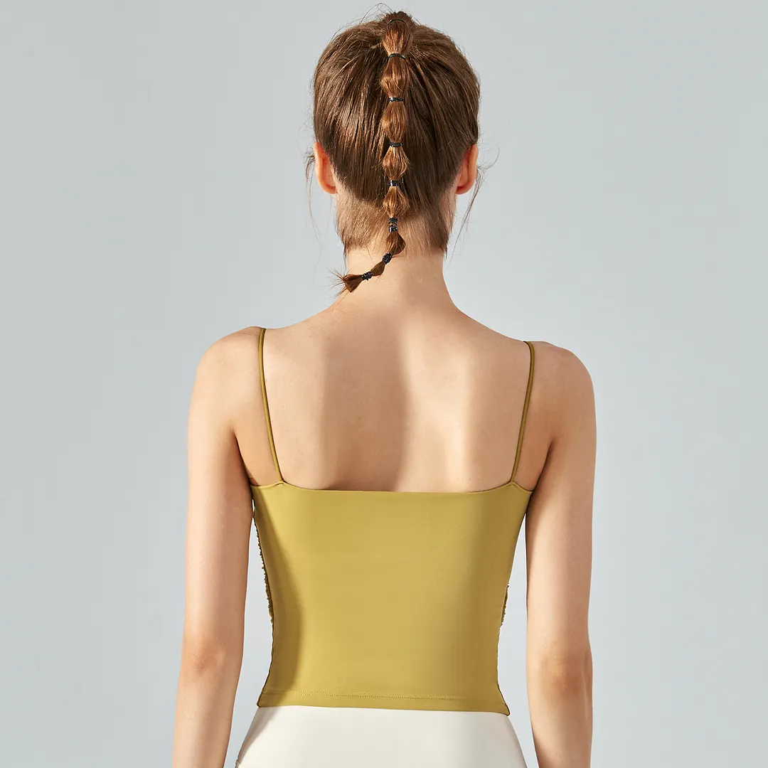 Hergymclothing Leaf Yellow side scrunch lightweight naked feeling sports gym yoga camisole vest online shopping