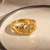 Golden Heart Shape Hollow Cross Ring