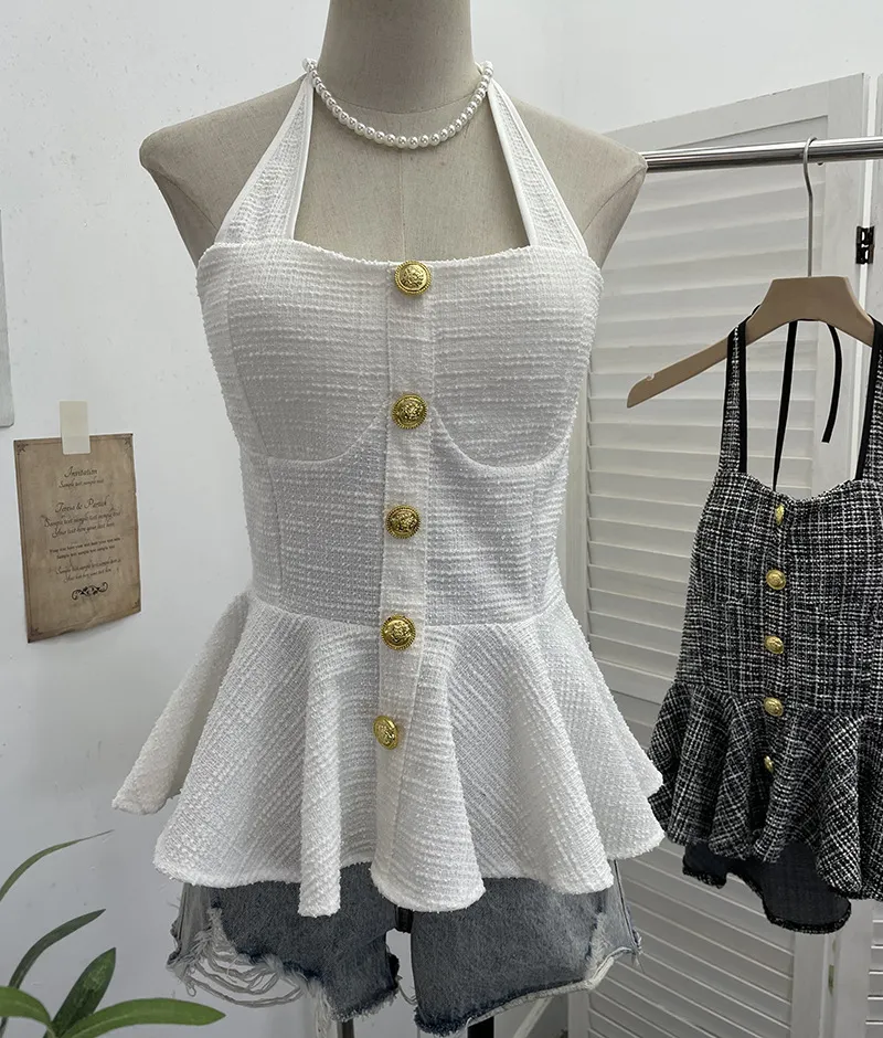 Nigikala Nigikala Fragrant Wind Coarse Flowers Hanging Neck Sling Vest With Chest Cushions Waist Skirts With Sleeveless Top 2692