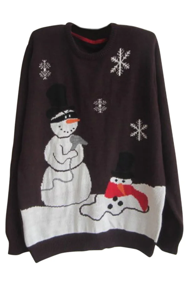 Coffee Womens Crew Neck Pullover Snowman Ugly Christmas Sweater-elleschic