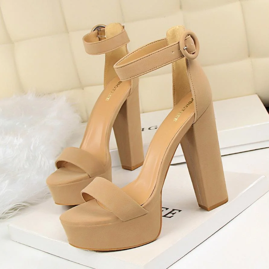 Sexy block heel super high heel open toe belt buckle sandals