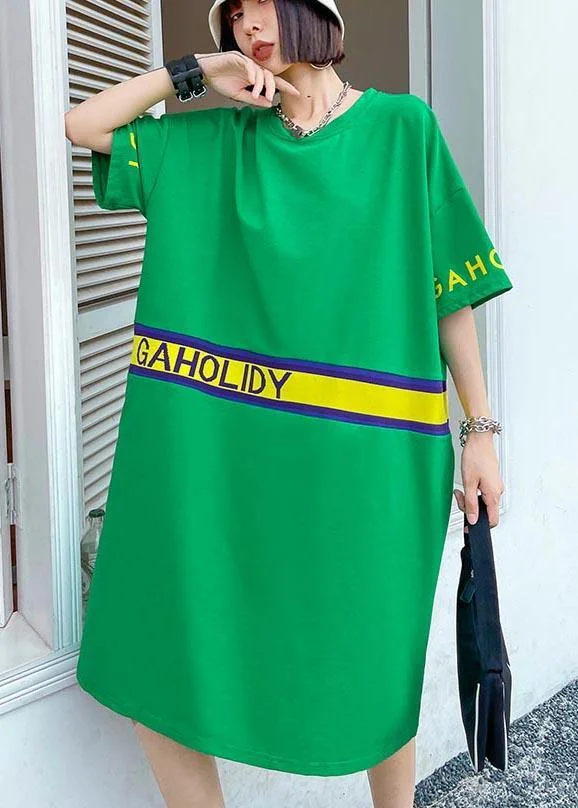 Style Green Graphic Patchwork Holiday Summer Cotton Dress