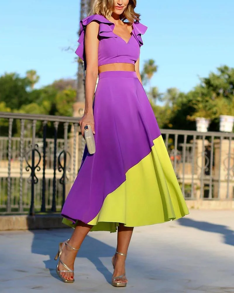 Stylish Colorblocked Two Piece Suit