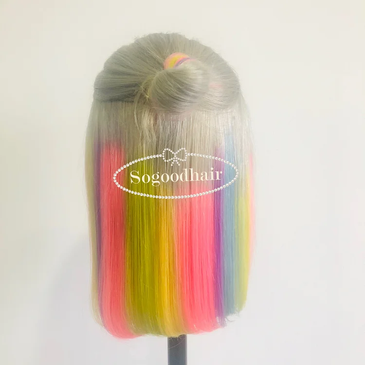 200% 14" Rainbow Straight Bob Lace Frontal Wigs