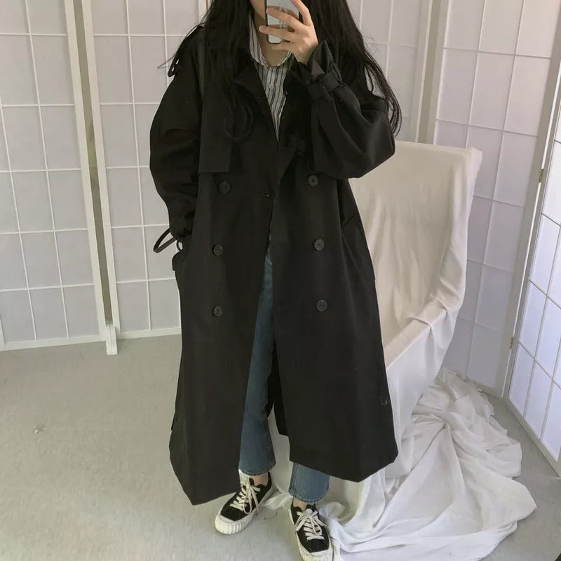 Chic Women Trench Coat Casual Women's Long Outerwear Loose Overcoat Autumn Winter Fashion Double-breasted Windbreaker Femme LANFUBEISI