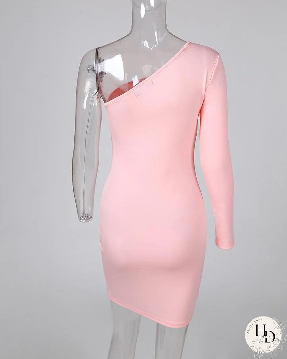 Solid One Shoulder Bodycon Dress