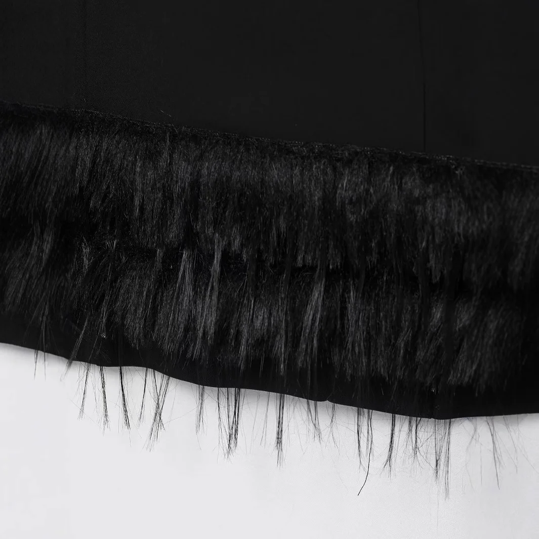 Nigikala Nigikala Women's Clothing Explosion Simple Fashion Small Black Dress Hem Feathers Elastic Short Dress