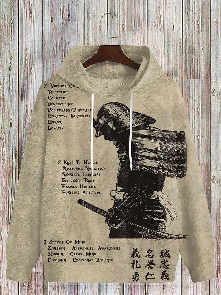 Men's Vintage Samurai In Armour Art Print Hooded Sweatshirt