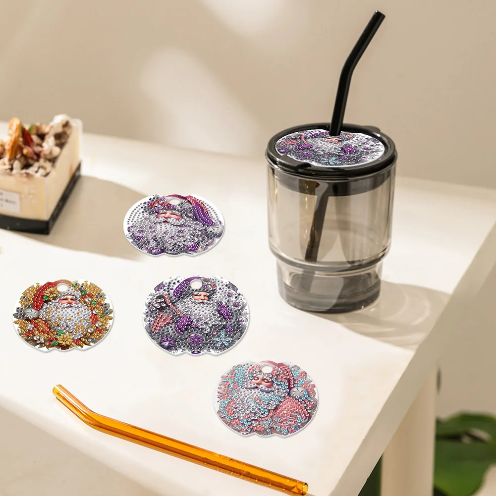 8pcs Christmas Halloween DIY Diamond Art Cup Lid Accessories Tumbler Lid Plate