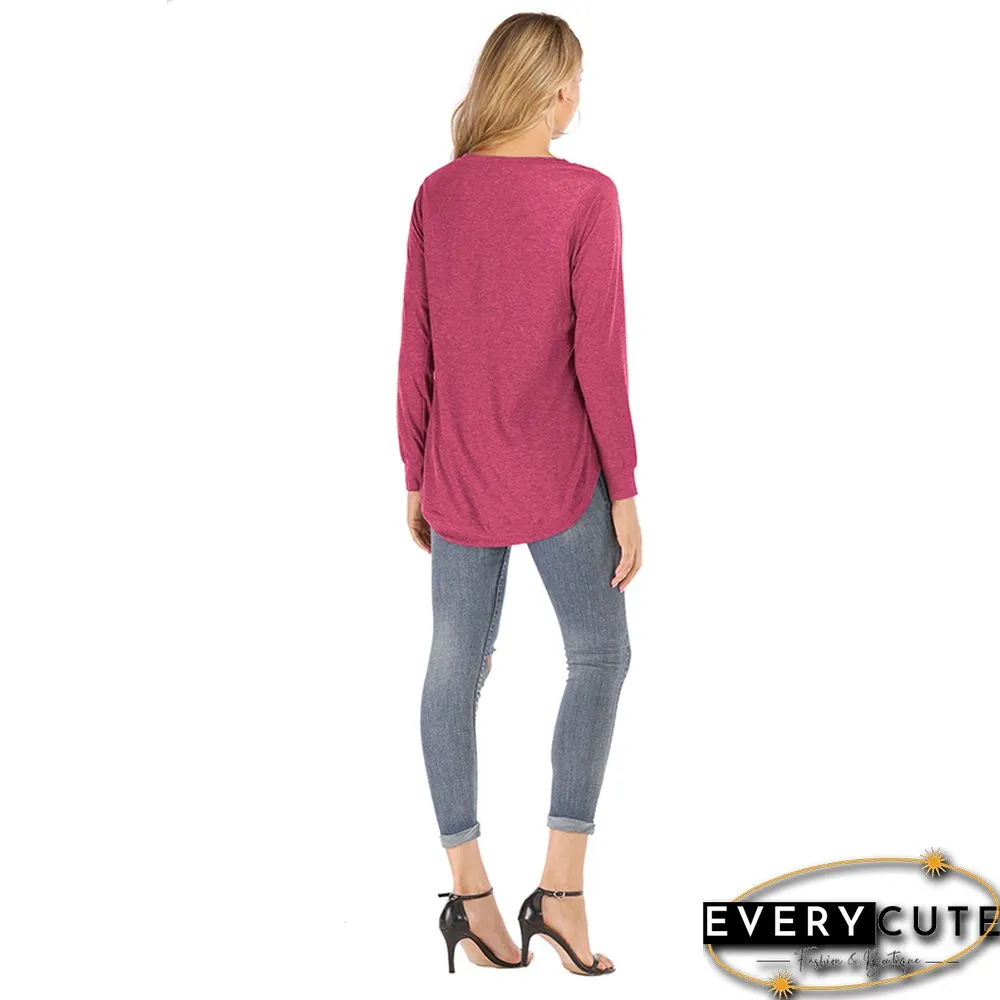 Rose Red Long Sleeve Loose Fit Sweatshirt