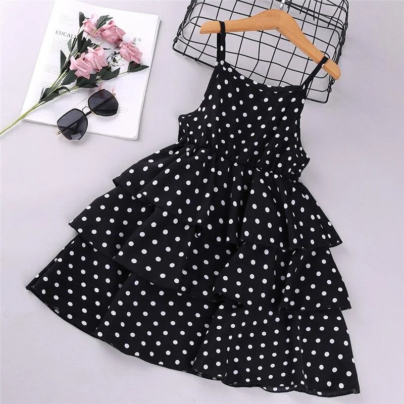 Girls Dresses 2021 Summer Teenagers Dot Sling Princess Dress Elegant Children Clothes Girl Cake Dress 4 8 10 Years Kids Outfit