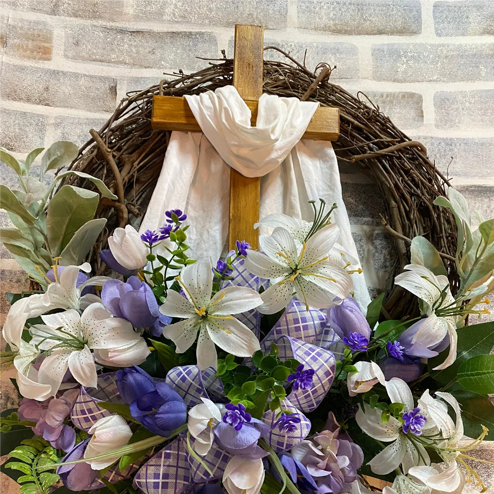 Easter Cross Wreath Ornament Door Hanging Decoration