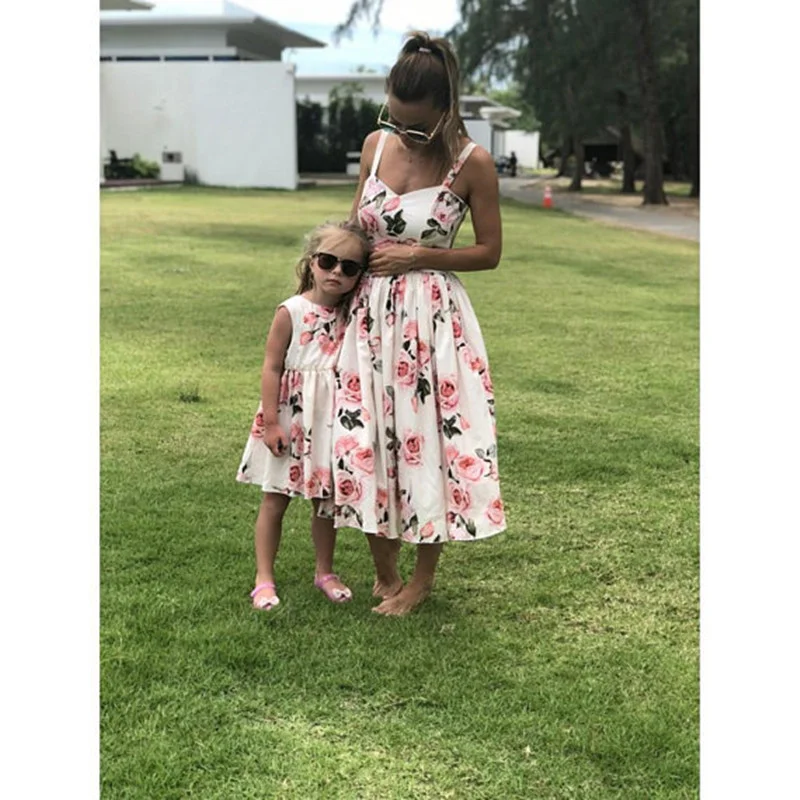 New Popular European and American Digital Printing Sling Sleeveless Parent-Child Dress