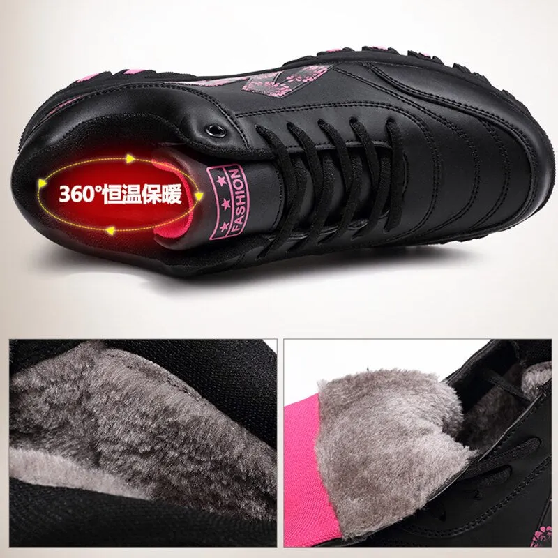 2020 Women's Winter Sneakers Women Shoes Fur Flower Black Leather Chunky Sneakers Casual Sport Shoes Woman Tennis basket femme