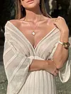 Plain Striped Pleated Batwing Sleeves Maxi Dresses