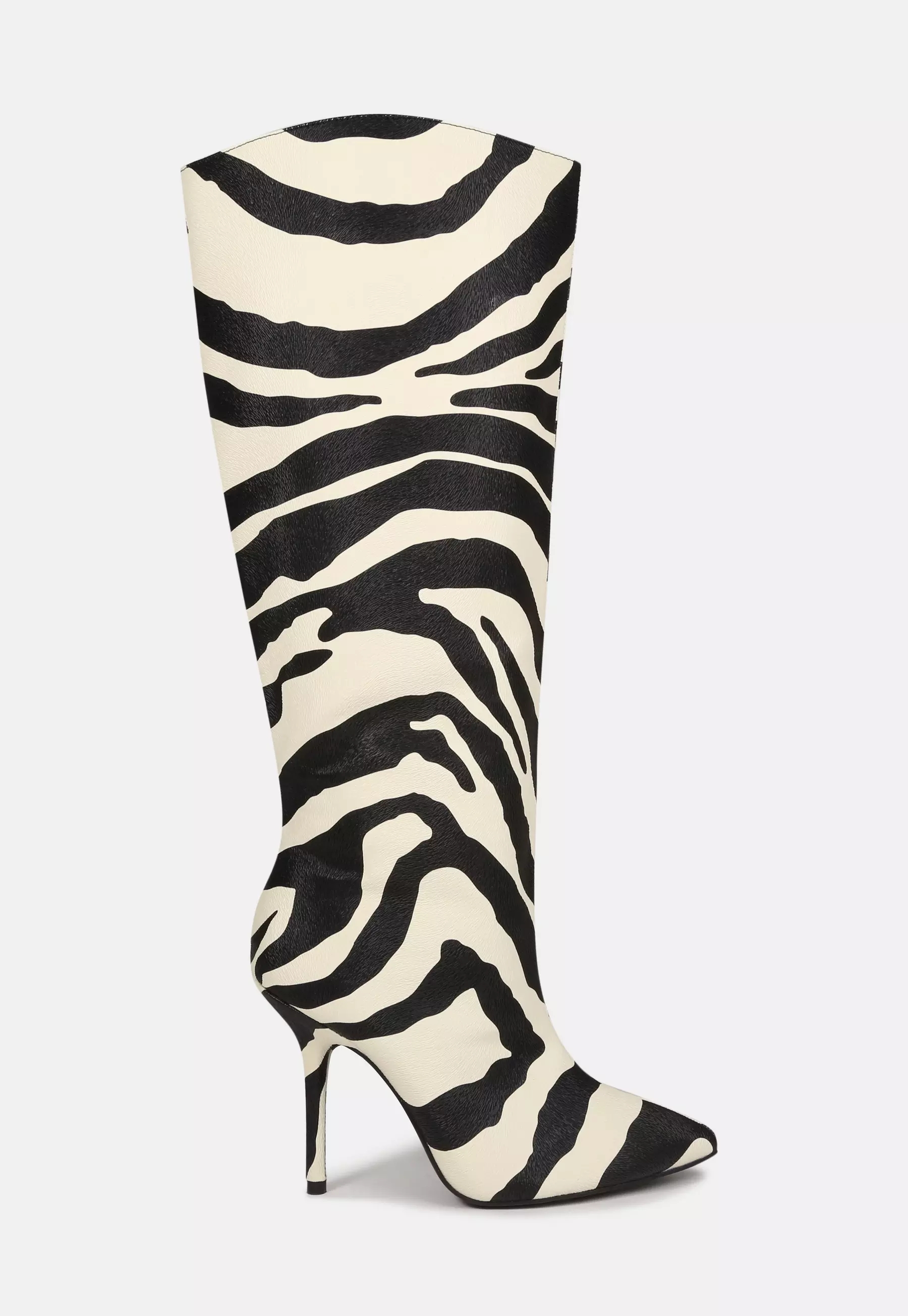 VCSHOES Zebra Pattern Knee High Boots Pointy Toe Stiletto Heel Runway Thin High Heel Party Show Boots 35-44