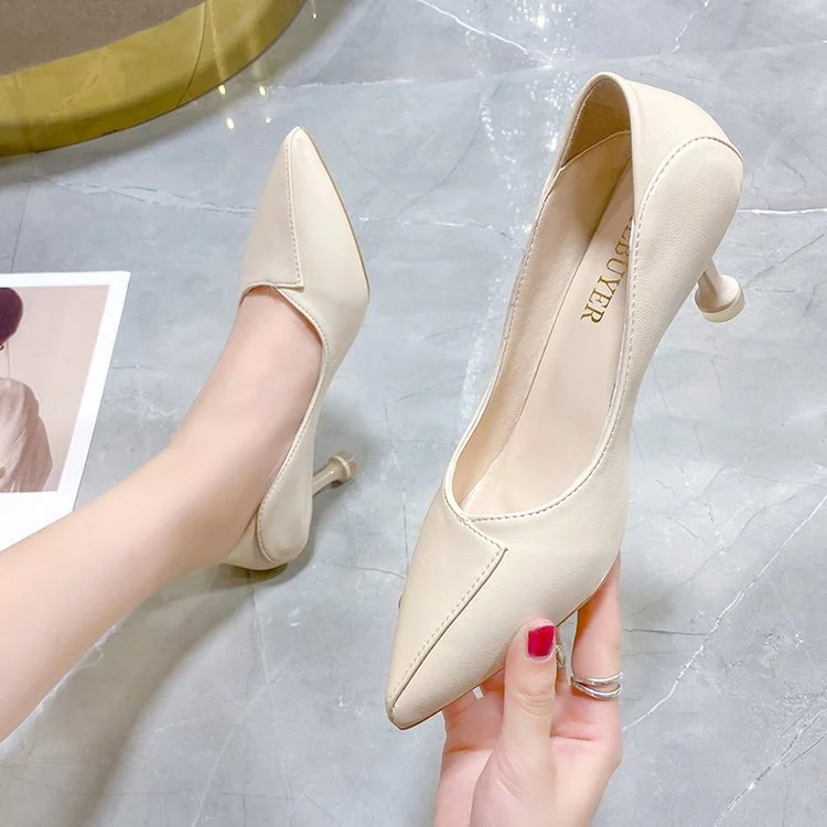 Graduation Gifts  6.5 Cm Small Heel Shoes Simple Lady Temperament Soft Leather Without Toe Toe Single Shoes 2022 Autumn Low Heel High Heels
