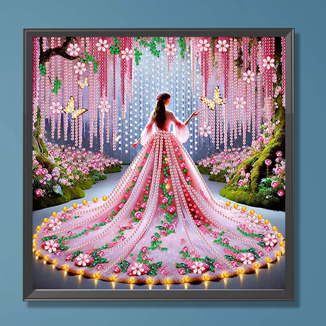 Pink Dress Beauty - Diamond Painting - Partial Special Shaped Drill(Canvas|30*30cm)