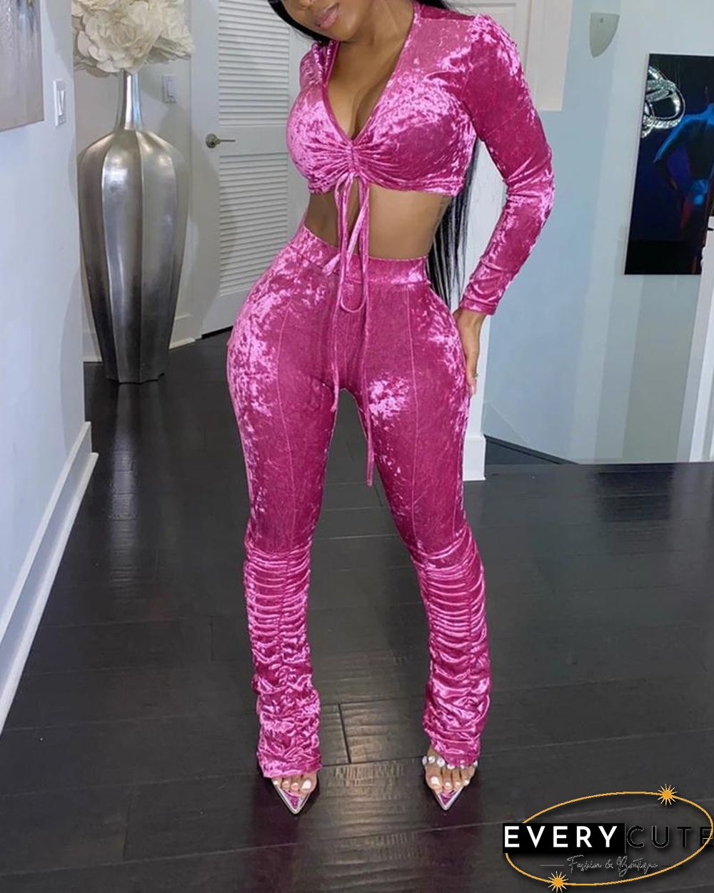 Solid Long Sleeve Suit Sets P15207