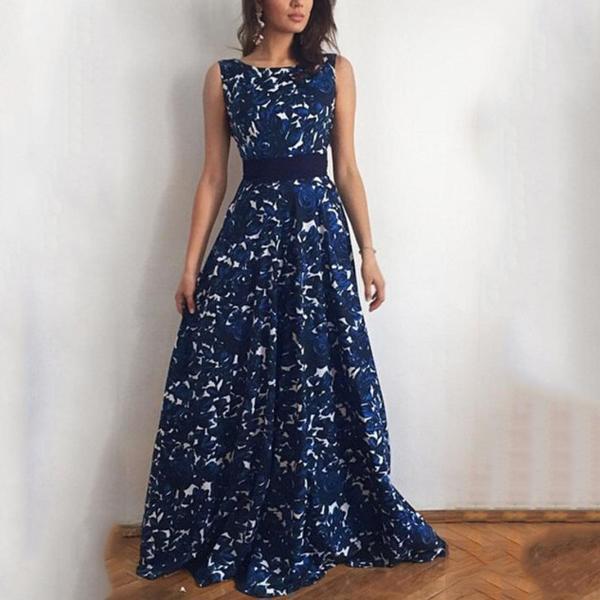 Print Halter Evening Dress With Belt