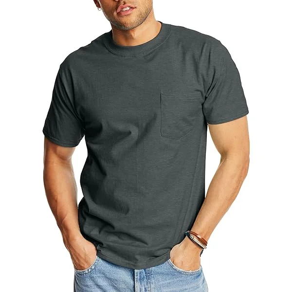 Hanes Men's Heavyweight Pocket T-Shirt, Beefy-T Full-Cut Cotton Pocket Tee for Men, Crewneck T-Shirt For Men, 1 or 2 Pack X-Large Light Steel - 1 Pack 1