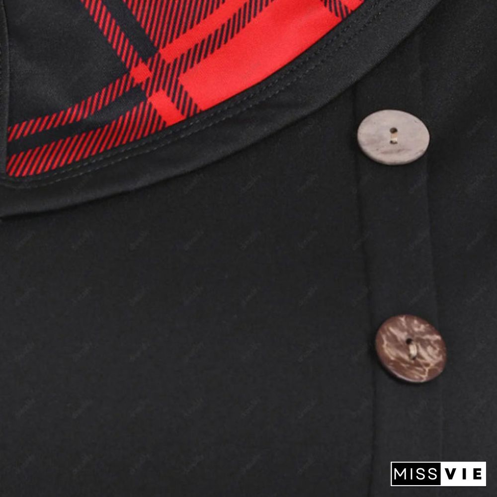 Lapel Button Decor Plaid Splice Irregular Dress