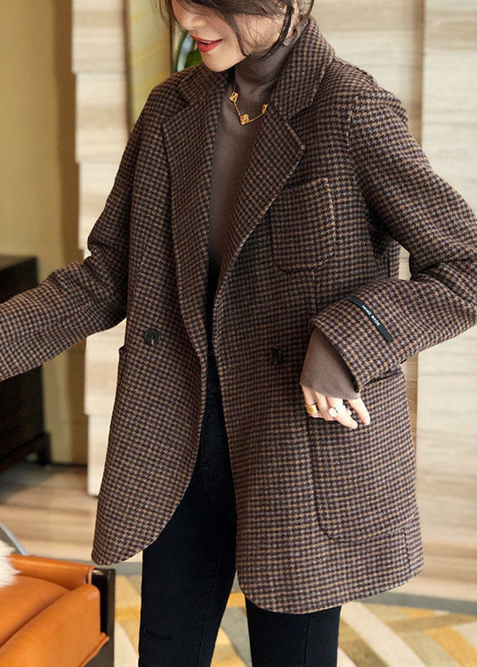 VCSHOES Plaid Button Pockets Patchwork Cotton Coats Fall