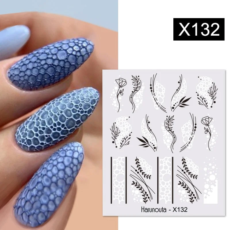 Harunouta Bubble Design Water Decals Sticker Ink Blooming Marble Black Leaves DIY Slider For Manicuring Nail Art Watermarks