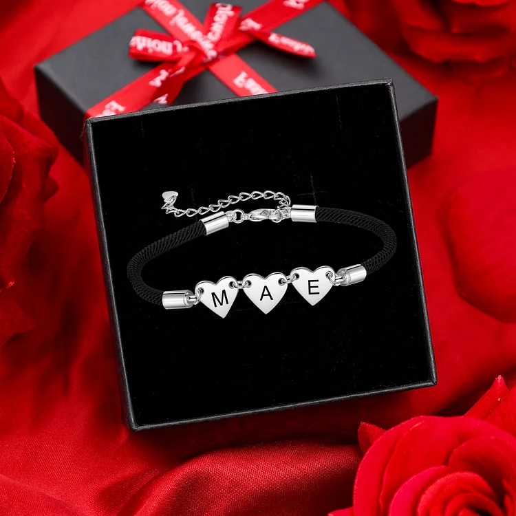 3 Letters-Personalized Heart Bracelet With 3 Letters Custom Bracelet Gift Set With Gift Box
