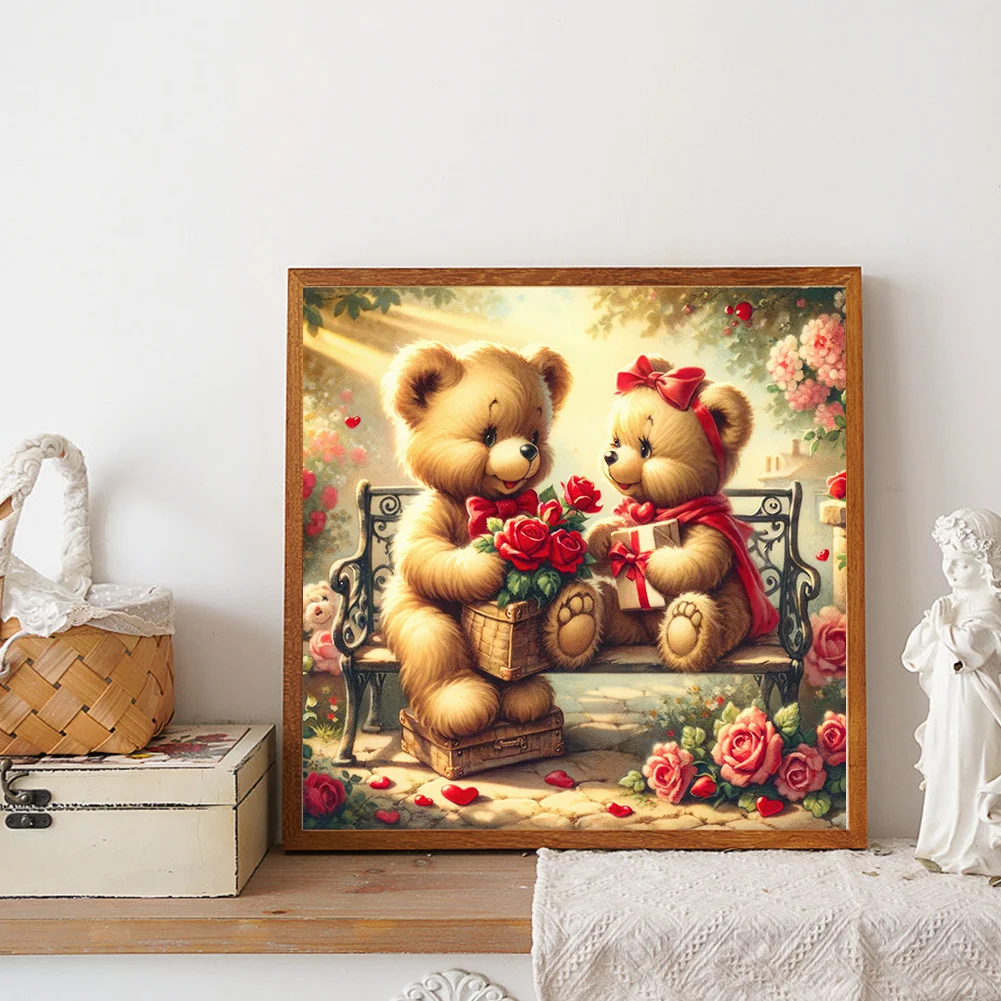 Diamond Painting - Full Round Drill - Rose Heart Bear(Canvas|30*30cm)