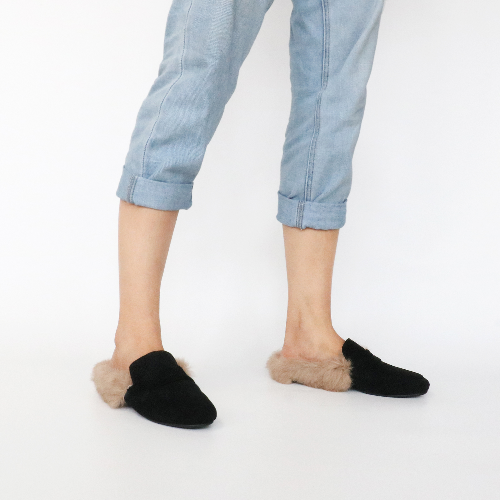 Backless Rabbit Fur Slippers Suede Mules Shoes-vocosishoes