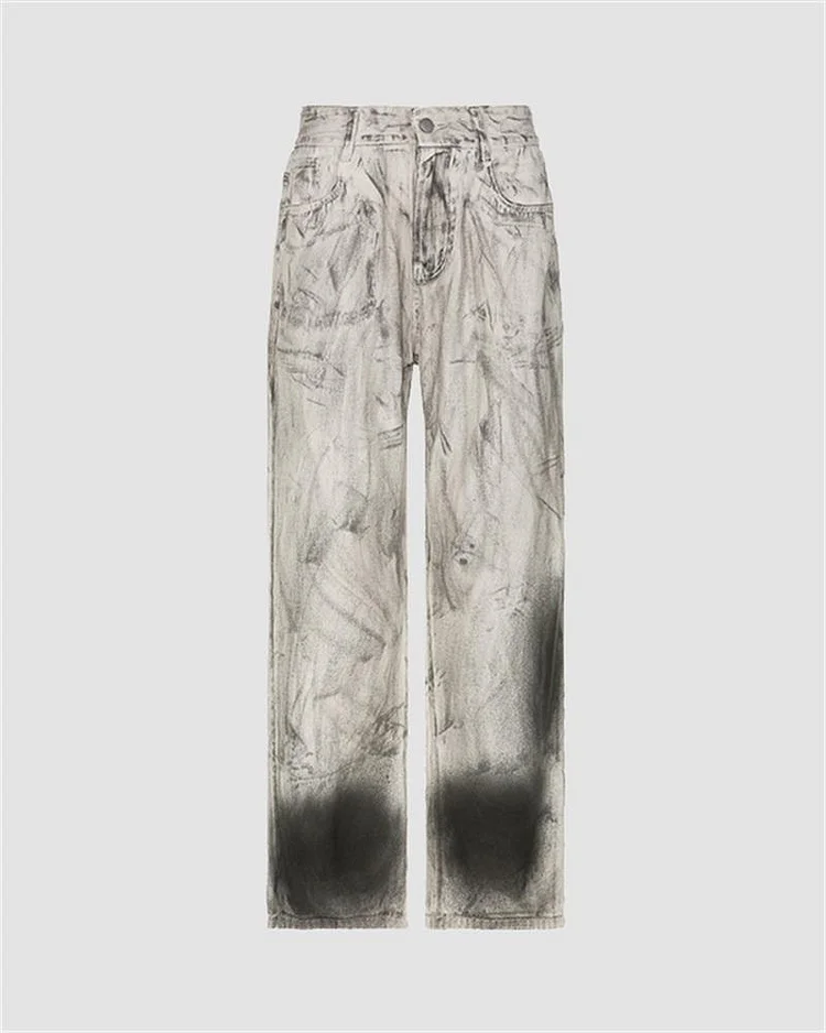 Street Graffiti Washed Baggy Jeans