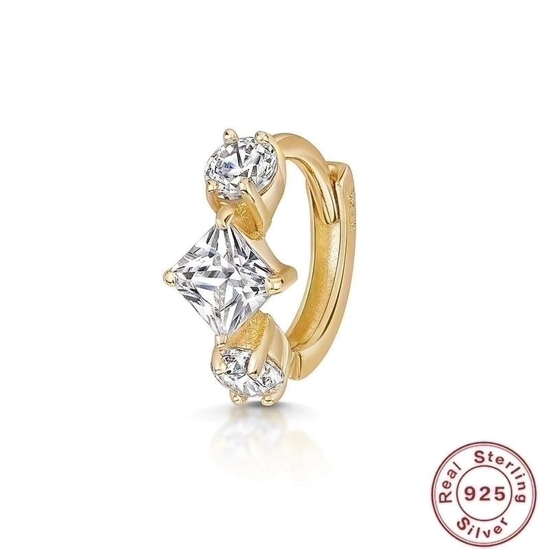 1 Piece 925 Sterling Silver Zircon Round Square Earrings