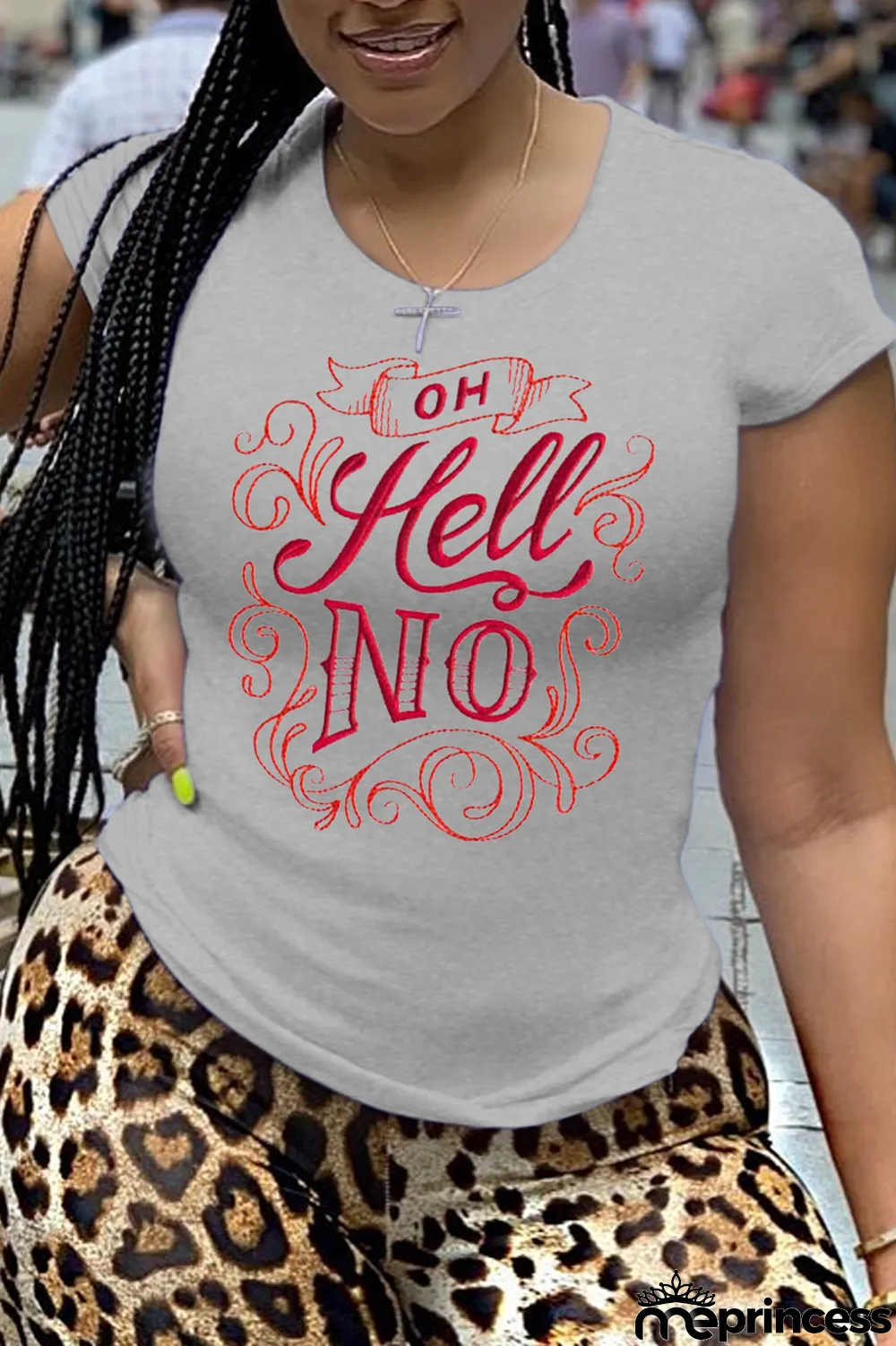 Orange Casual Daily Print Patchwork Letter O Neck Tops