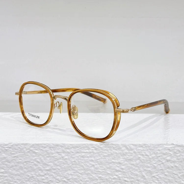 M3126 Acetate Pure Titanium Round Eyeglasses Men Designer Vintage Classical Retro Glasses Women   Eyewear