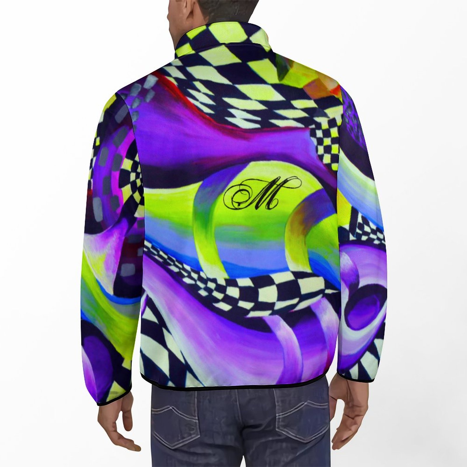 Fall and Winter 80S 90S Retro Geometric Pullover Active Mens Street Style Print Half Button Up Mock Neck Sweatshirt