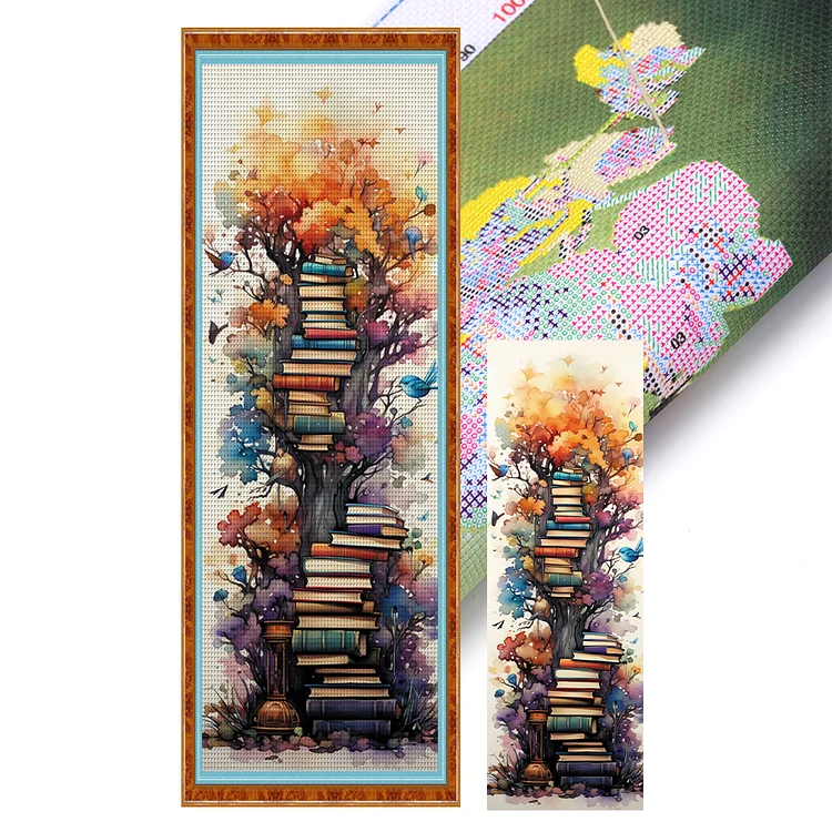 『HuaCan』Flower Book Stacks - 11CT Stamped Cross Stitch(30*80cm)