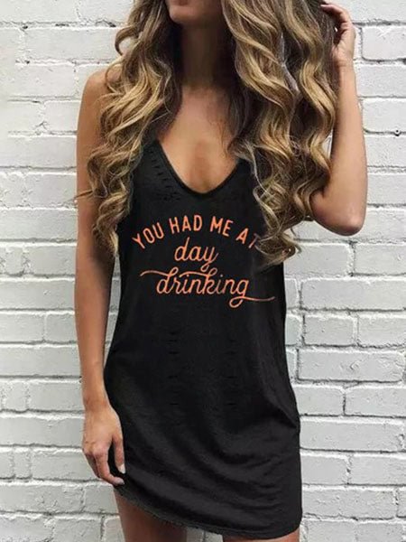 You Had Me At Day Drinking Ripped Sleeveless Mini Dress - Black