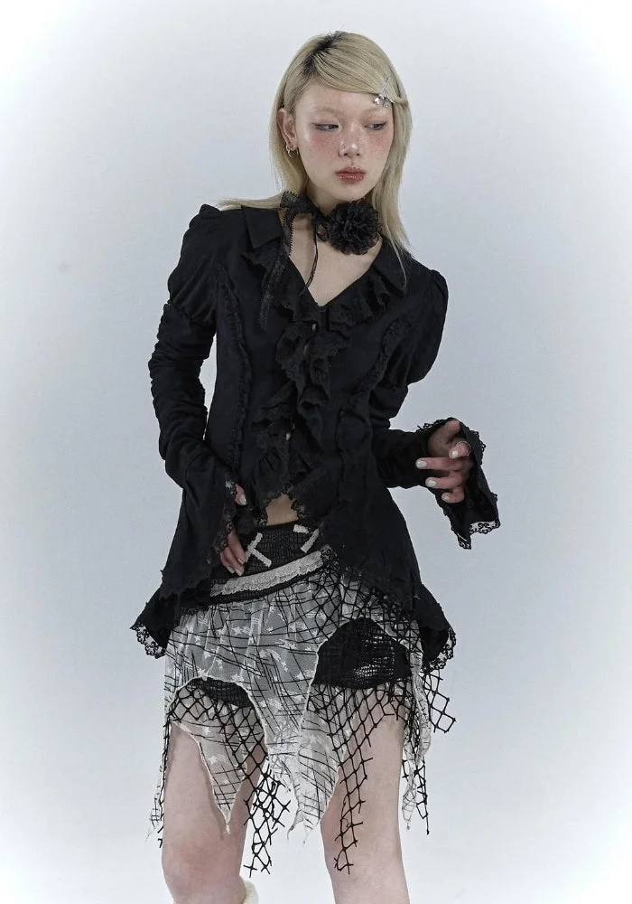 Brownm Asymmetric Ruched Sleeve Blouse