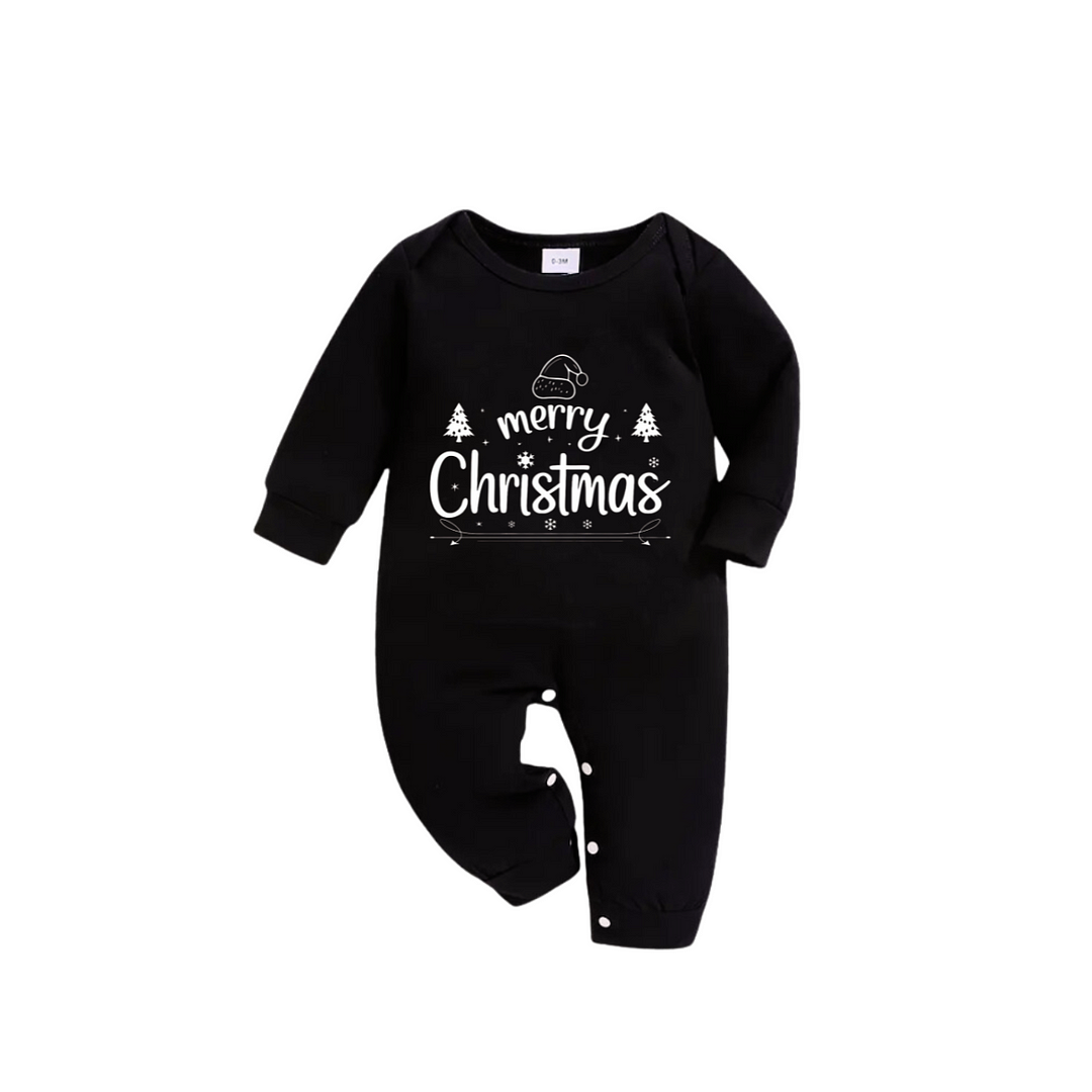 "Merry Christmas" White Letter 2024 Black Long Sleeve Top