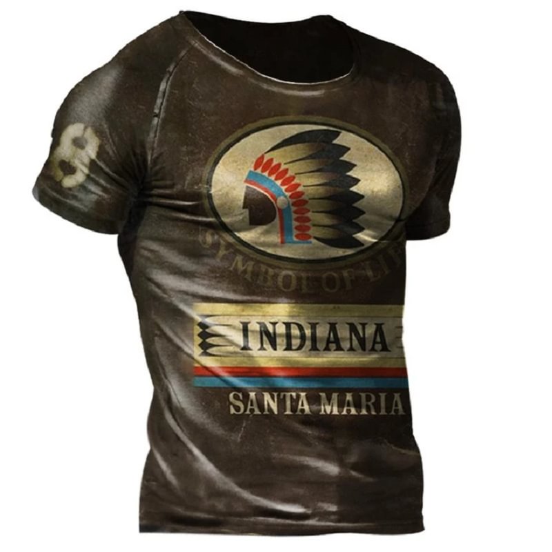 Men's Retro Letter Print Color Block Short Sleeve T-shirt