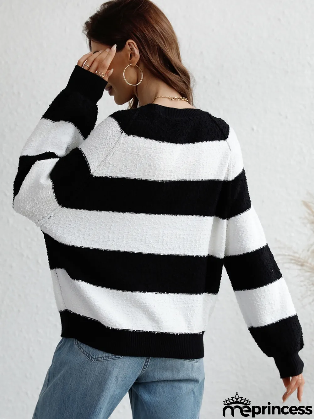 Winter women's Patchwork striped knitting shirt pullover loose sweater women
