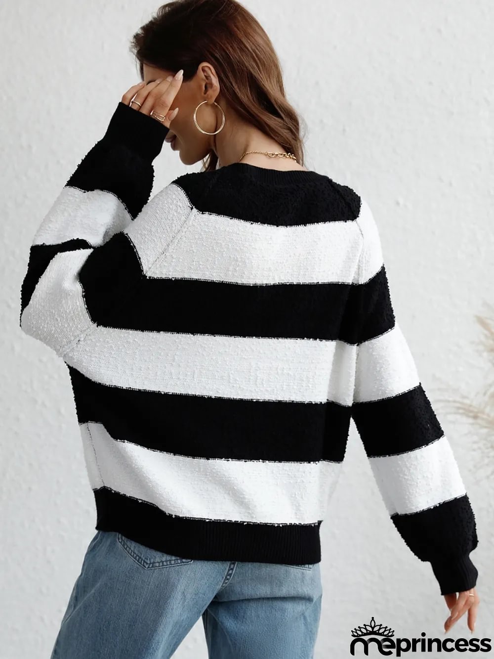 Winter women's Patchwork striped knitting shirt pullover loose sweater women