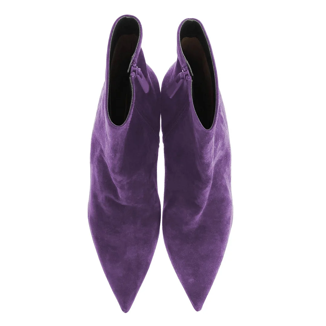 Purple Pull-On Stiletto Heel Booties for Women with Pointed Toe