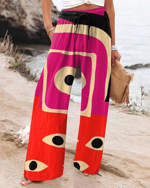 Abstract Painting Art Loose Lace Wide Leg Pants