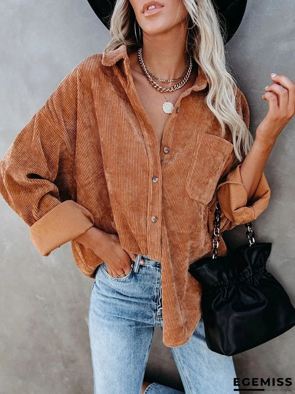 casual corduroy plain shift shirts & tops | EGEMISS