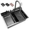 [US Local Warehouse] Stainless Steel Kitchen Sink with Pull-Out Swivel Faucet Double Waterfall Sinks